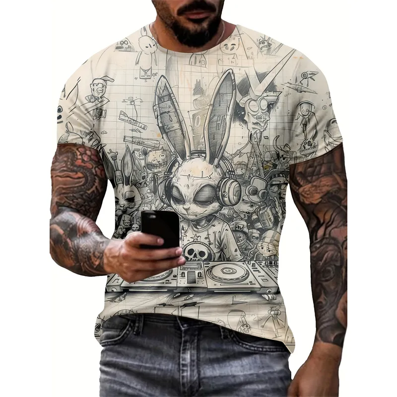 3D Printing Rabbit - Cartoon DJ Rabbit Digitaal Bedrukt T-Shirt